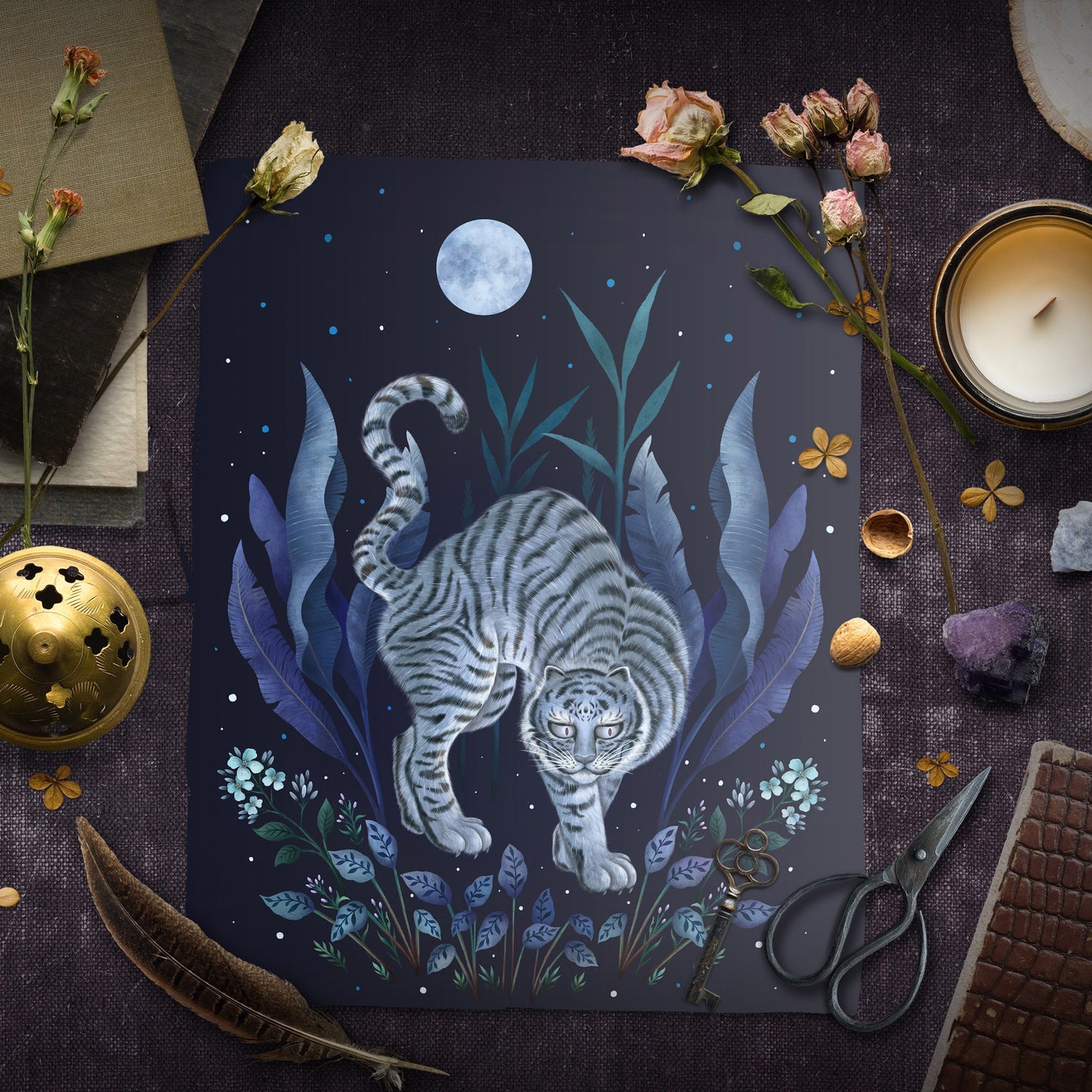 Giclée Print Poster, Year of the Tiger Blue Night Art Print
