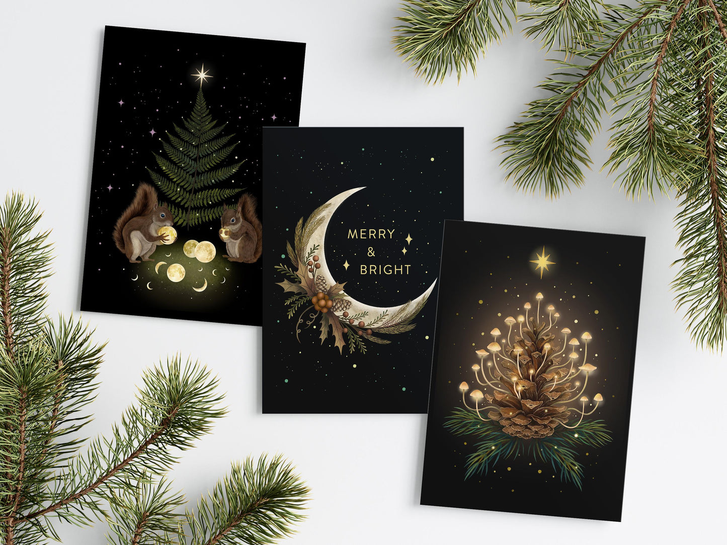 Pack of 3, Cozy & Magical Christmas greeting card