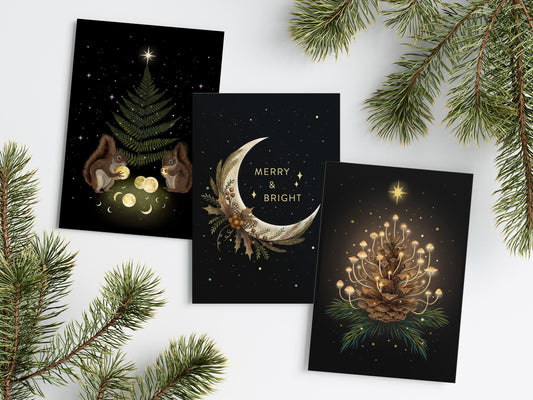 Pack of 3, Cozy & Magical Christmas greeting card